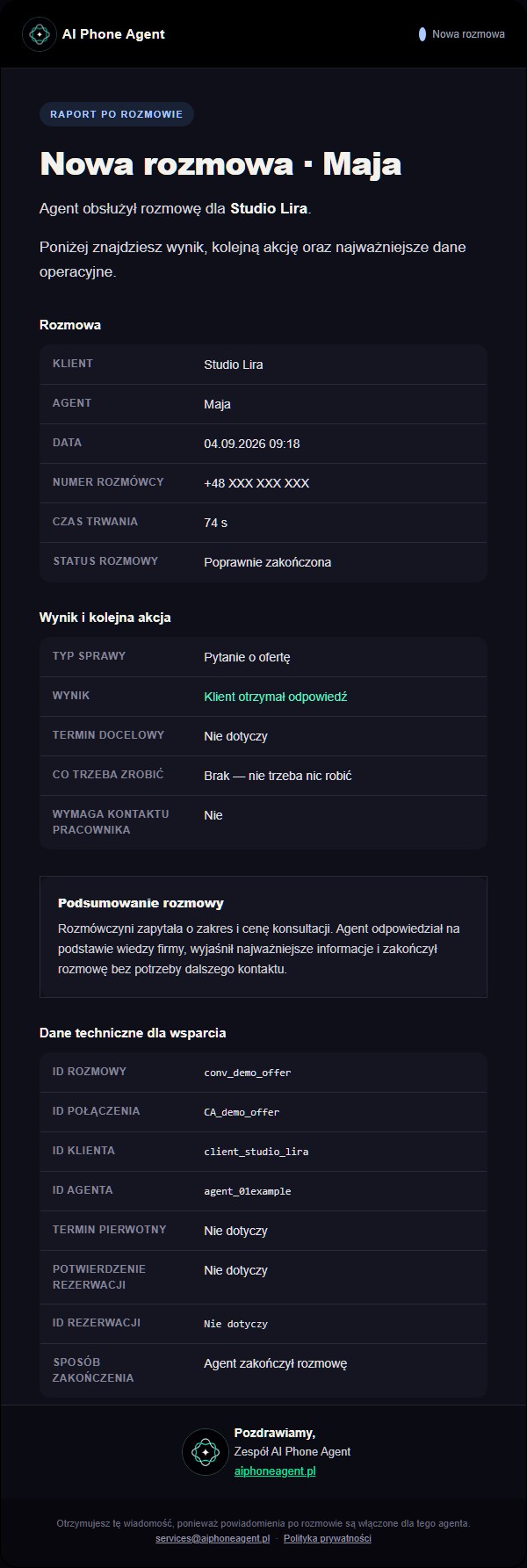 Przykładowy mail po rozmowie z pytaniem o ofertę